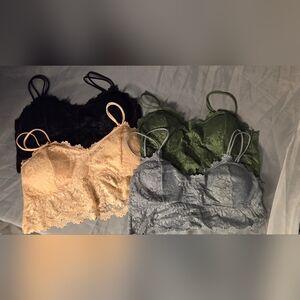 Elegant Lace Bralette Set - Black, Green, Blue, Cream